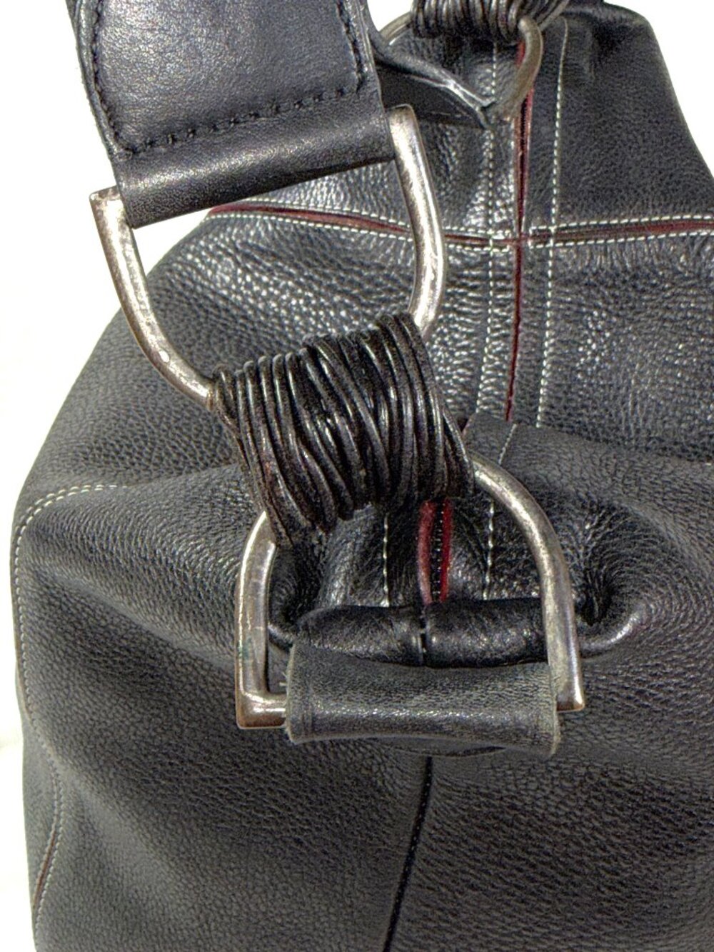 Misses Pick Spain Black Pebbled Leather Satchel Hobo Shoulder Bag Purse Large - Picture 7 of 16